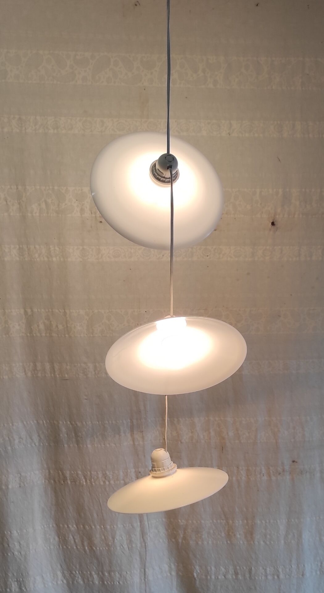 Suspension with three opaline lampshades - mid 20th century.