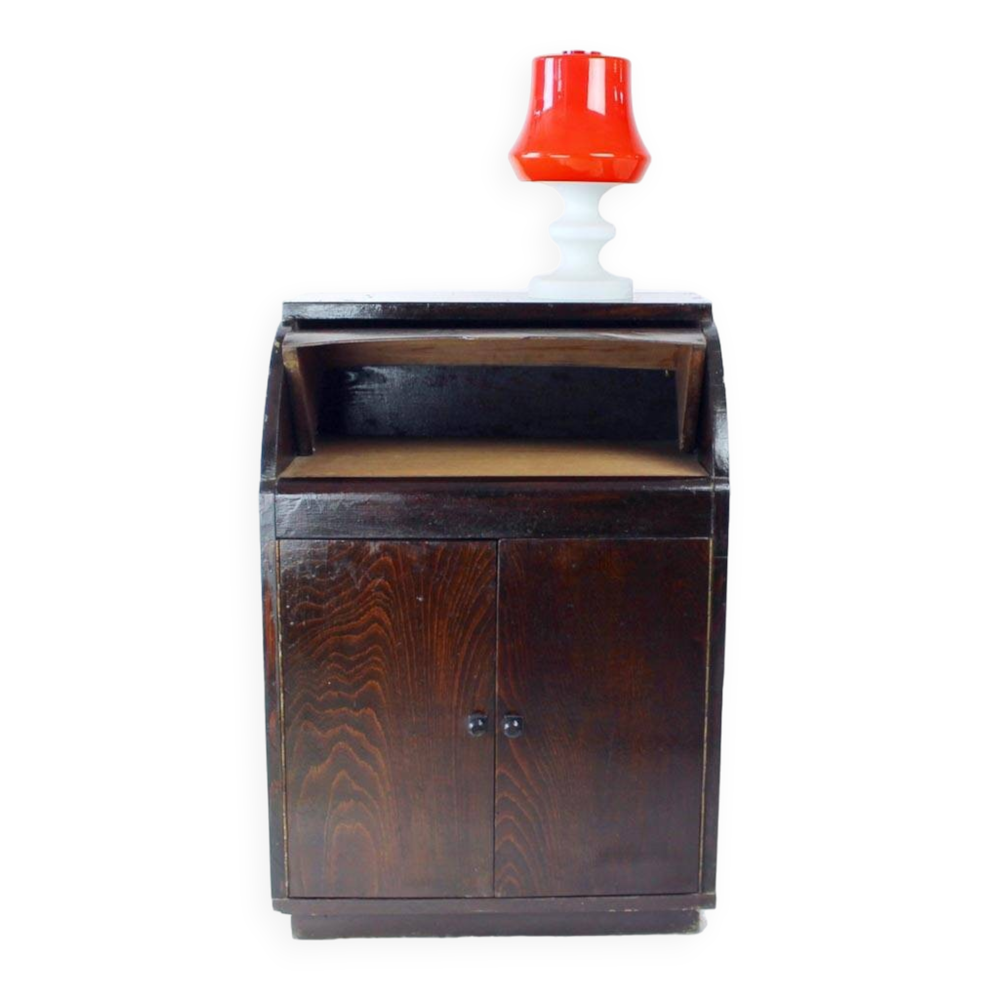 Lampe de table en verre opalin rouge et blanc par Stefan Tabery, 1960s