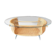 Rattan coffee table, glass top, metal legs, France, 1980
