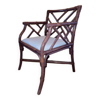 Ensemble chaise et tabouret Maugrion en bois et rotin