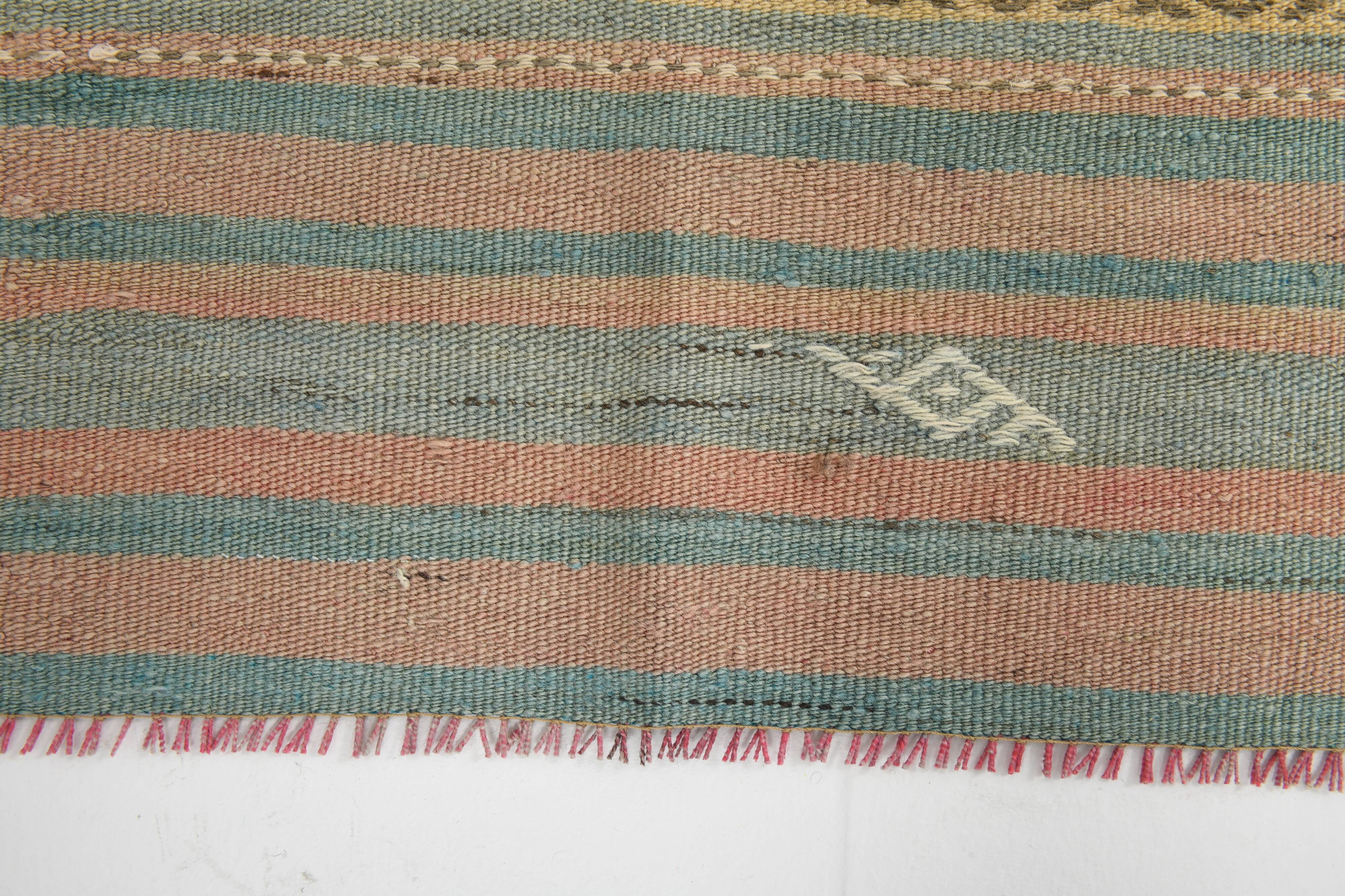 Tapis Kilim fait main rouge clair bleu 5x7 158x247 cm