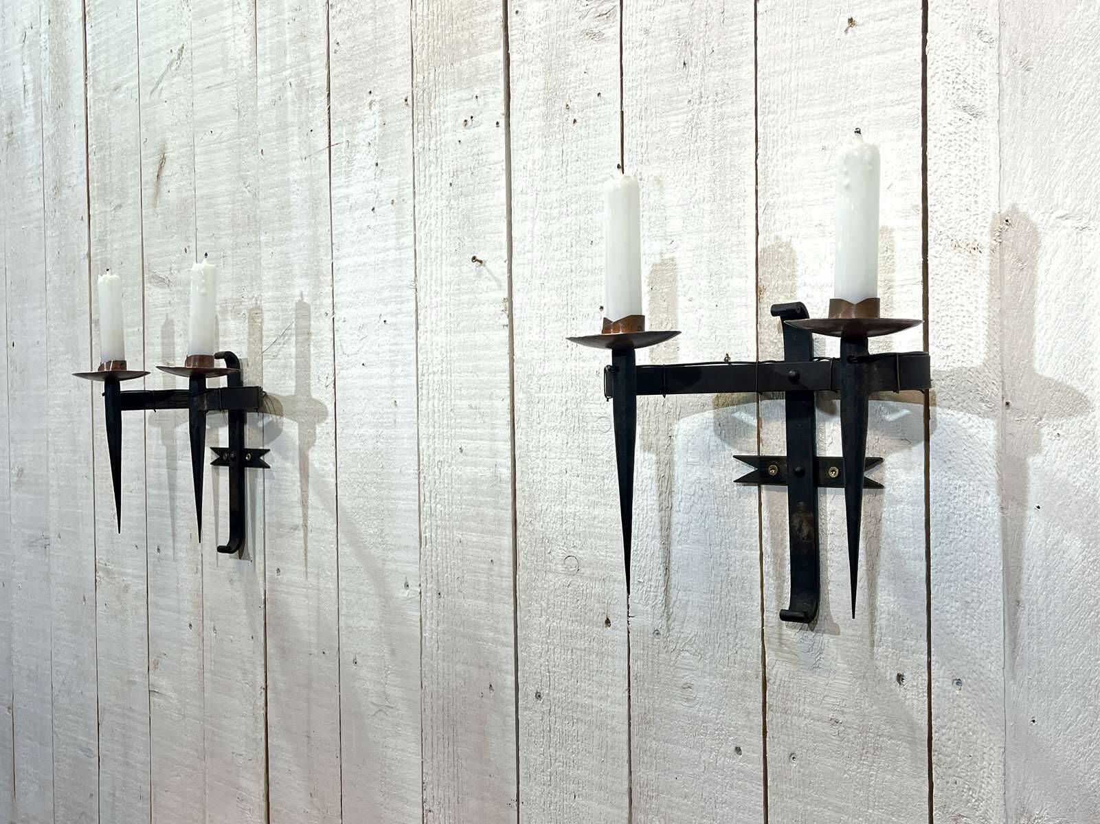 Pair of 1950s wrought iron wall lights