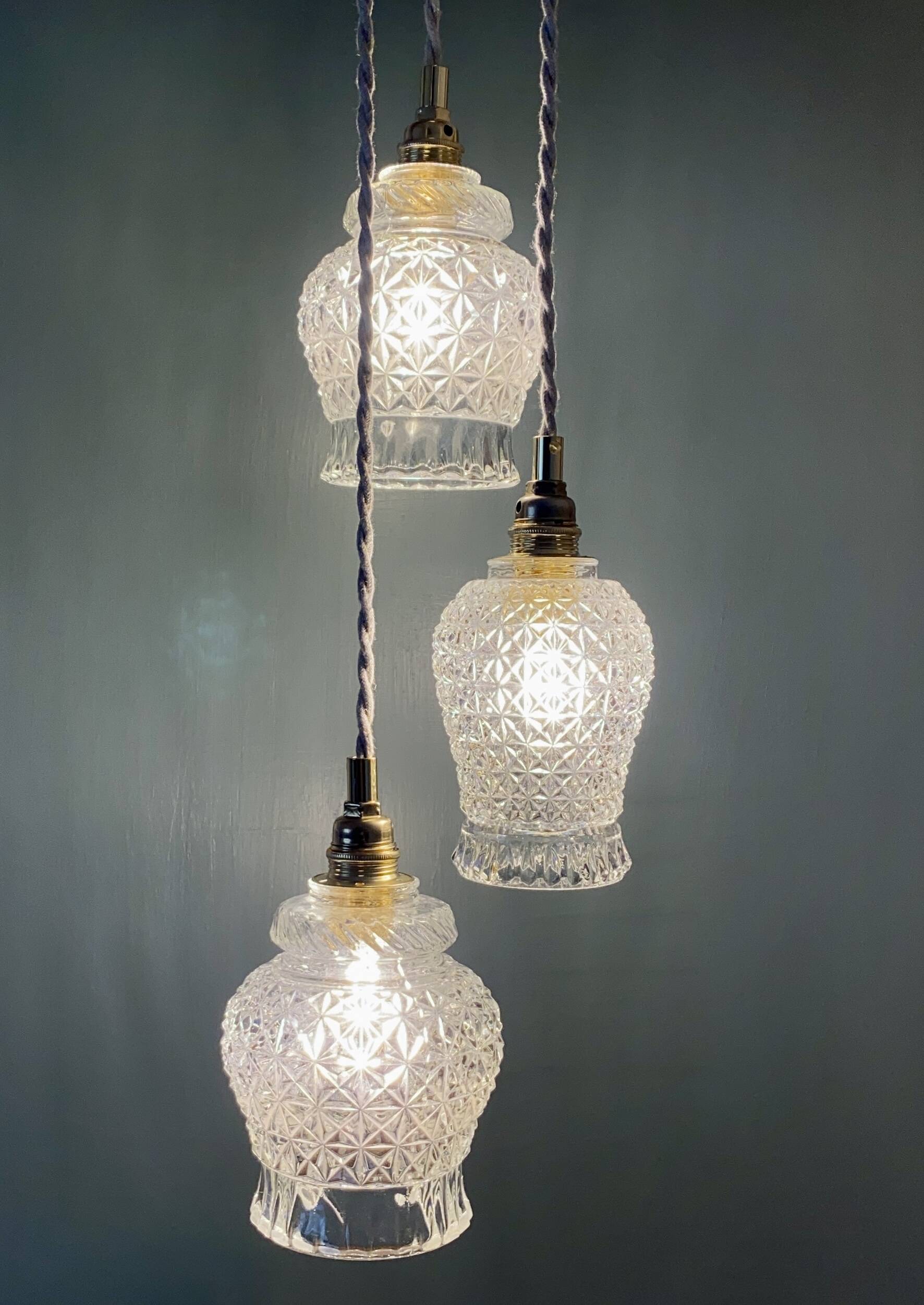 Vintage triple tulip pendant light in molded glass