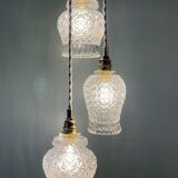Vintage triple tulip pendant light in molded glass