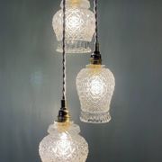 Suspension triple tulipes vintage en verre moulé
