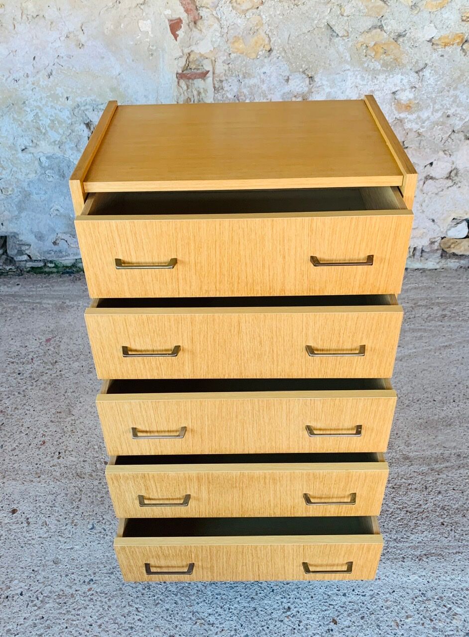 Vintage chest of drawers with 5 drawers by Capelle circa 70's