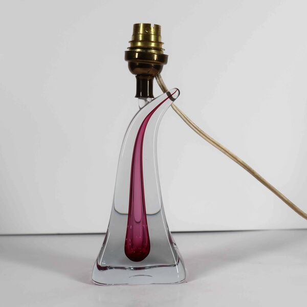 Lampe Val Saint Lambert cristal rose, Belgique, années 1960