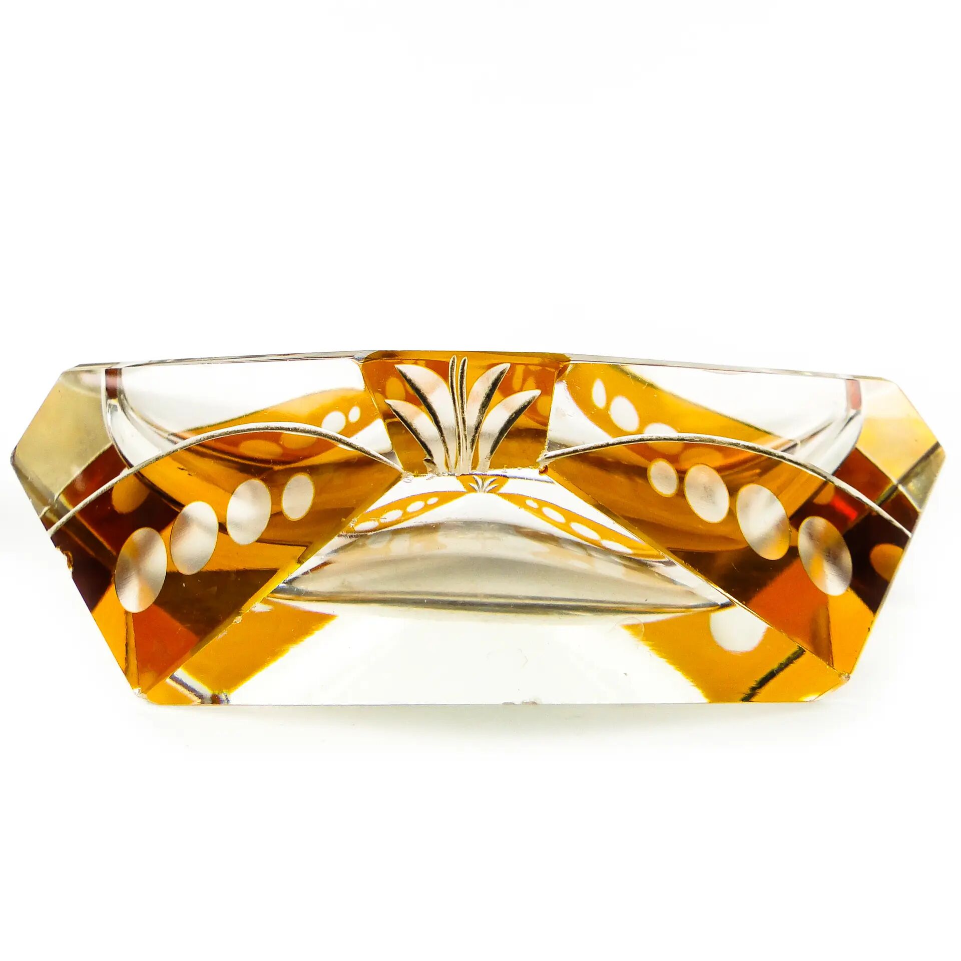 Art Deco ashtray, crystal glass, Huta Julia, Poland, 1960s