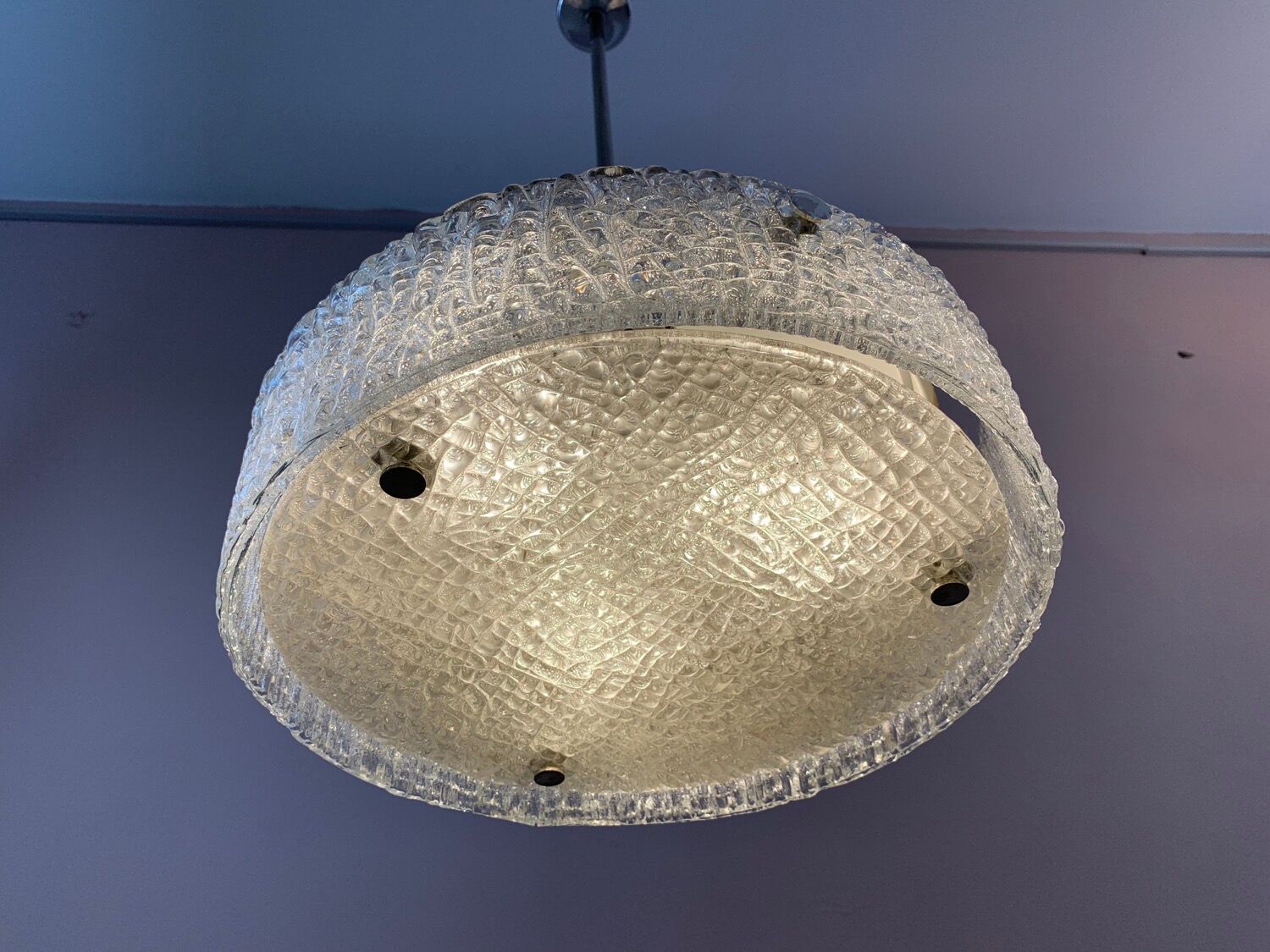 Suspension en verre texturé du Kaiser Leuchten allemand, années 1960