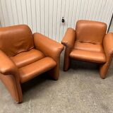 Pair of Italian designer leather armchairs