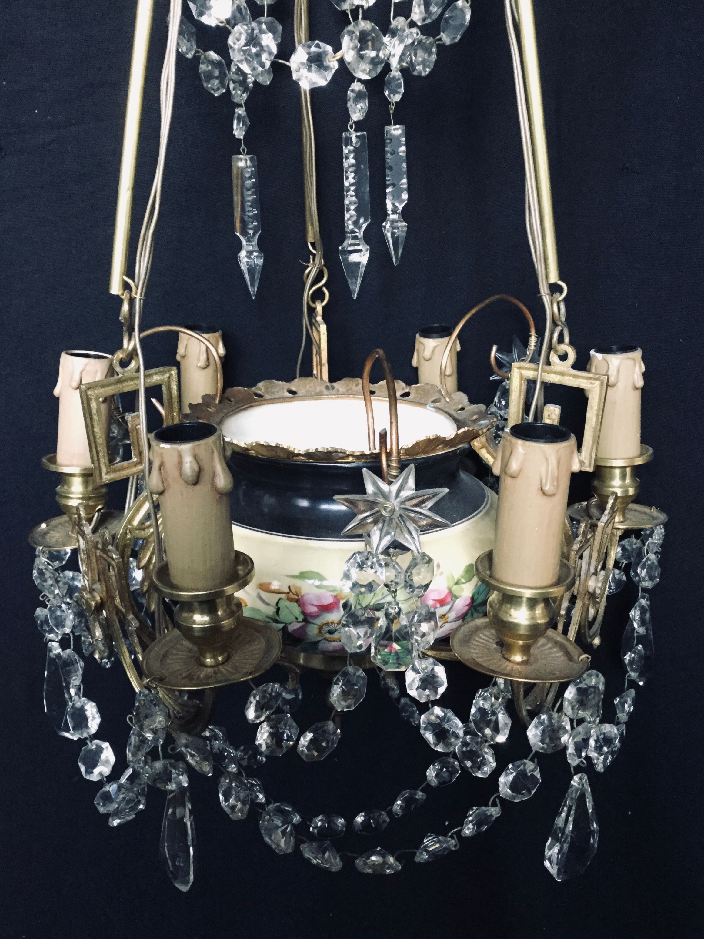 Lustre 6 lights in Crystal, Bronze, and Earthenware