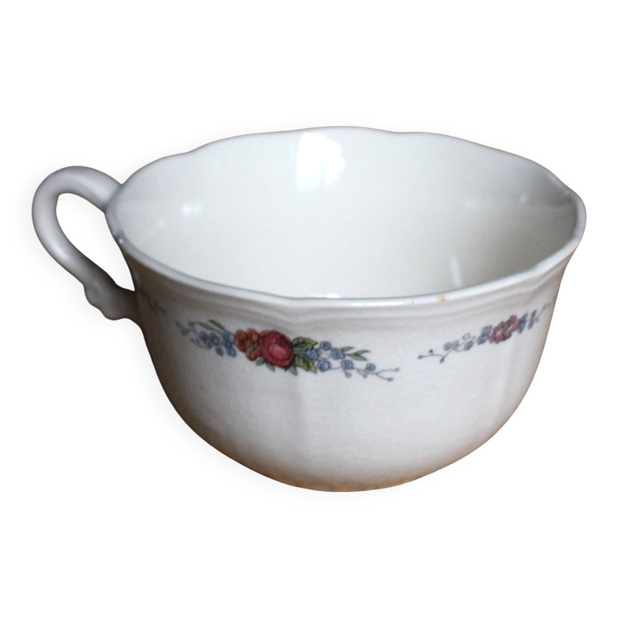 Ecru cup with flowers Alsace Sarreguemines pottery