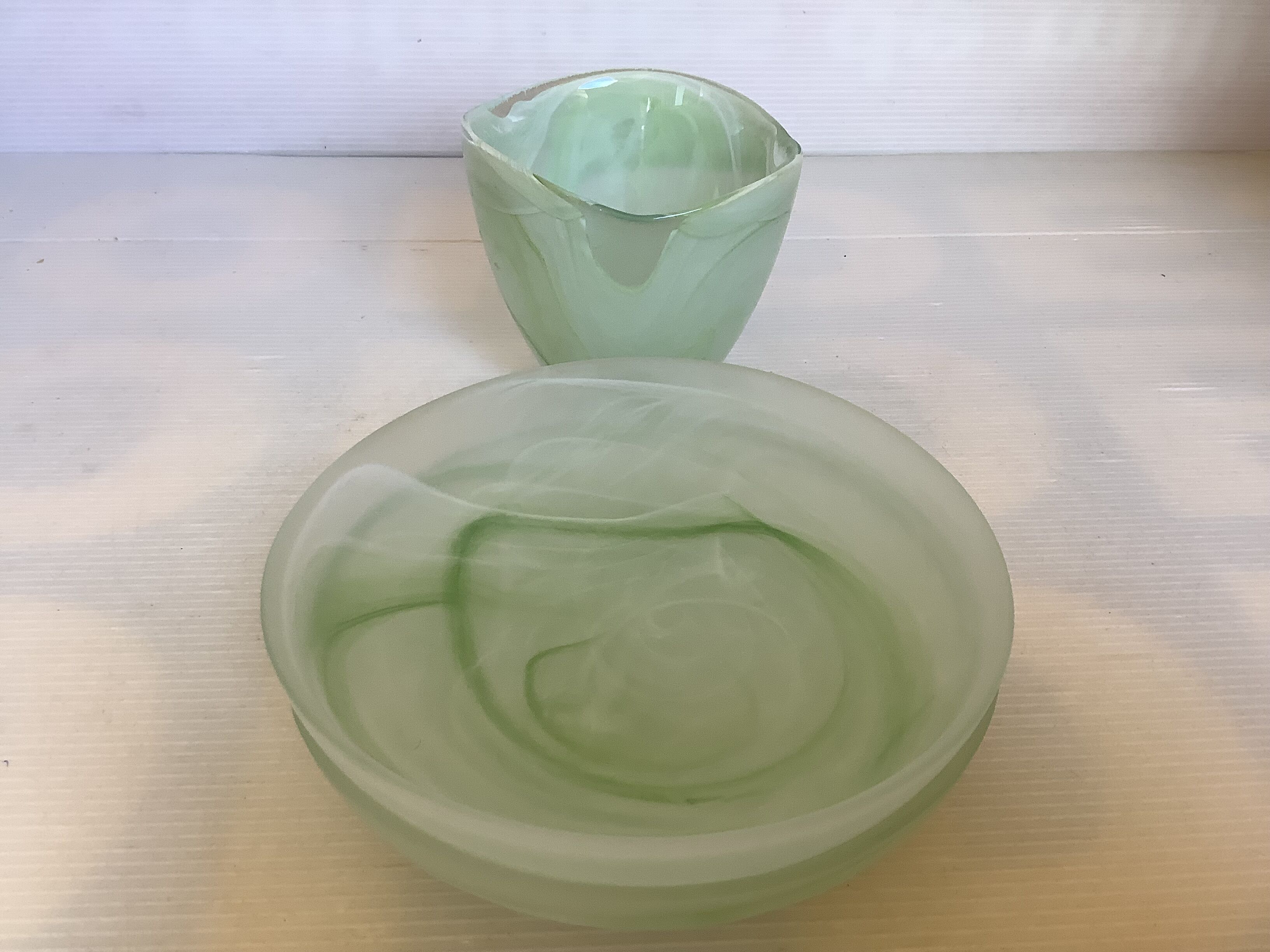 Trio of empty pockets bag makers green glass paste