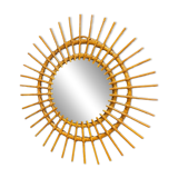 Miroir soleil rotin 1960 55 cm