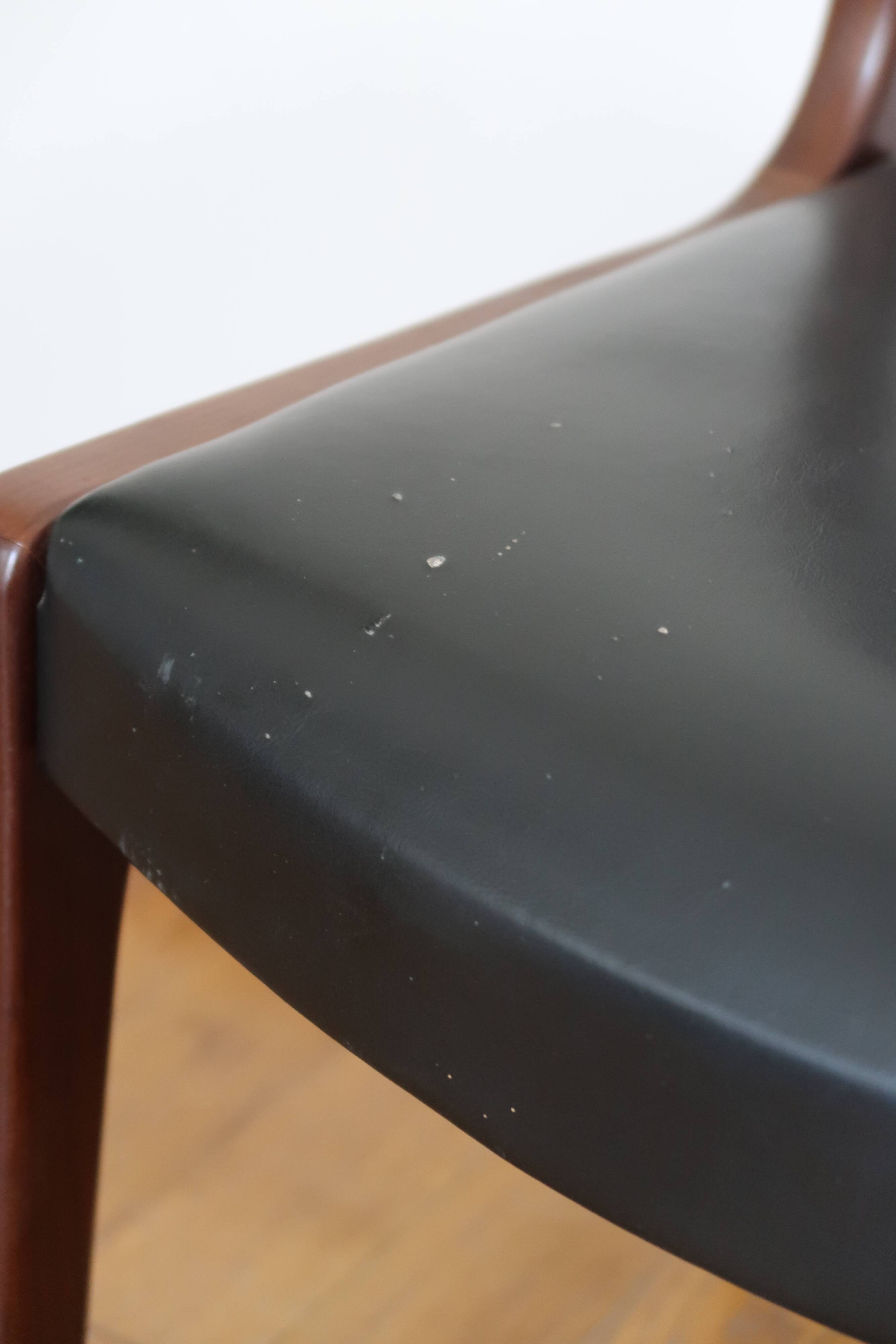 Series of 3 Scandinavian teak and skai chairs