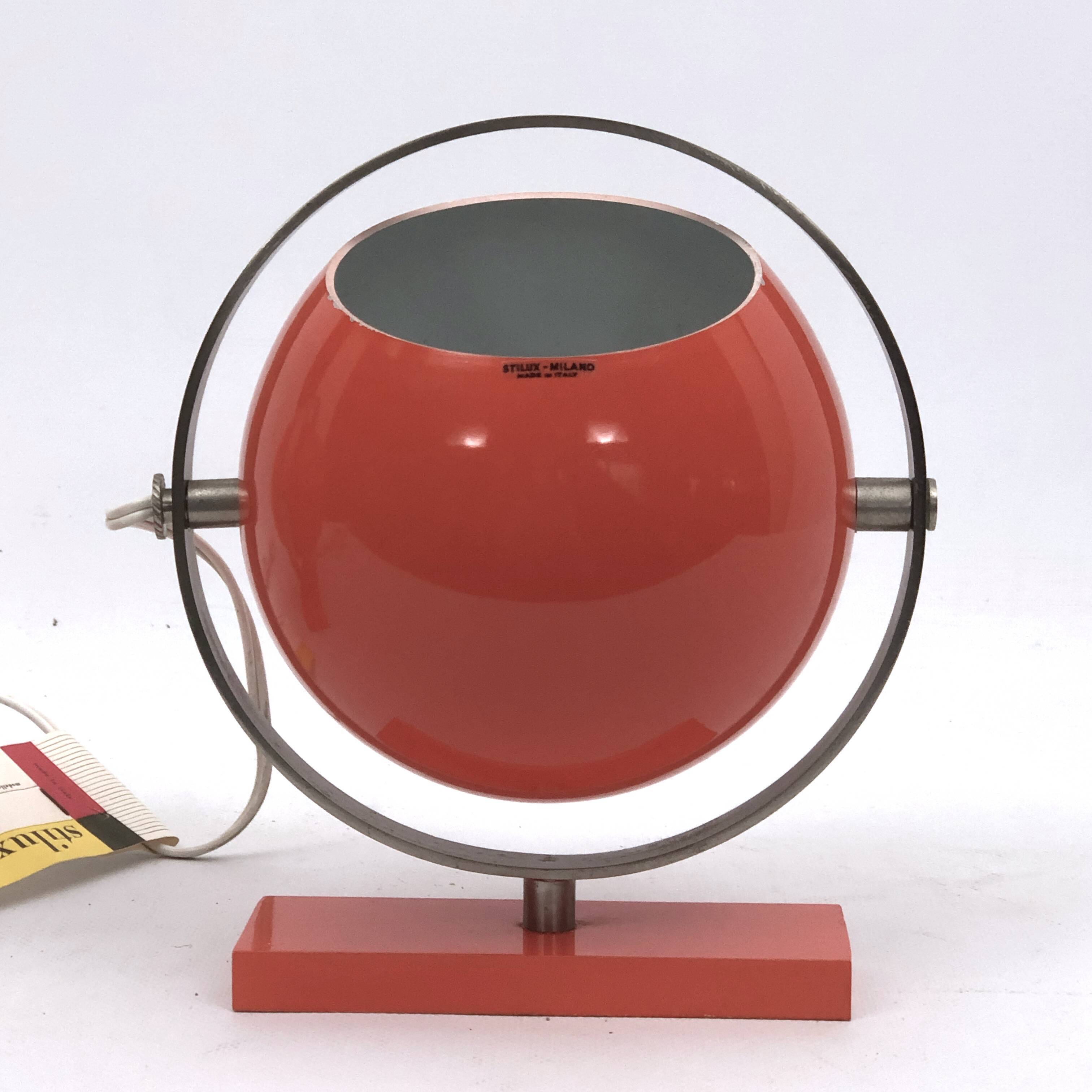 Stilux Milano model Saba, orange globe table lamps from 60s. Set of two