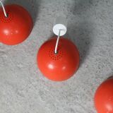 Set of 4 "spring" hanging lamps, orange steel, France, circa 1970