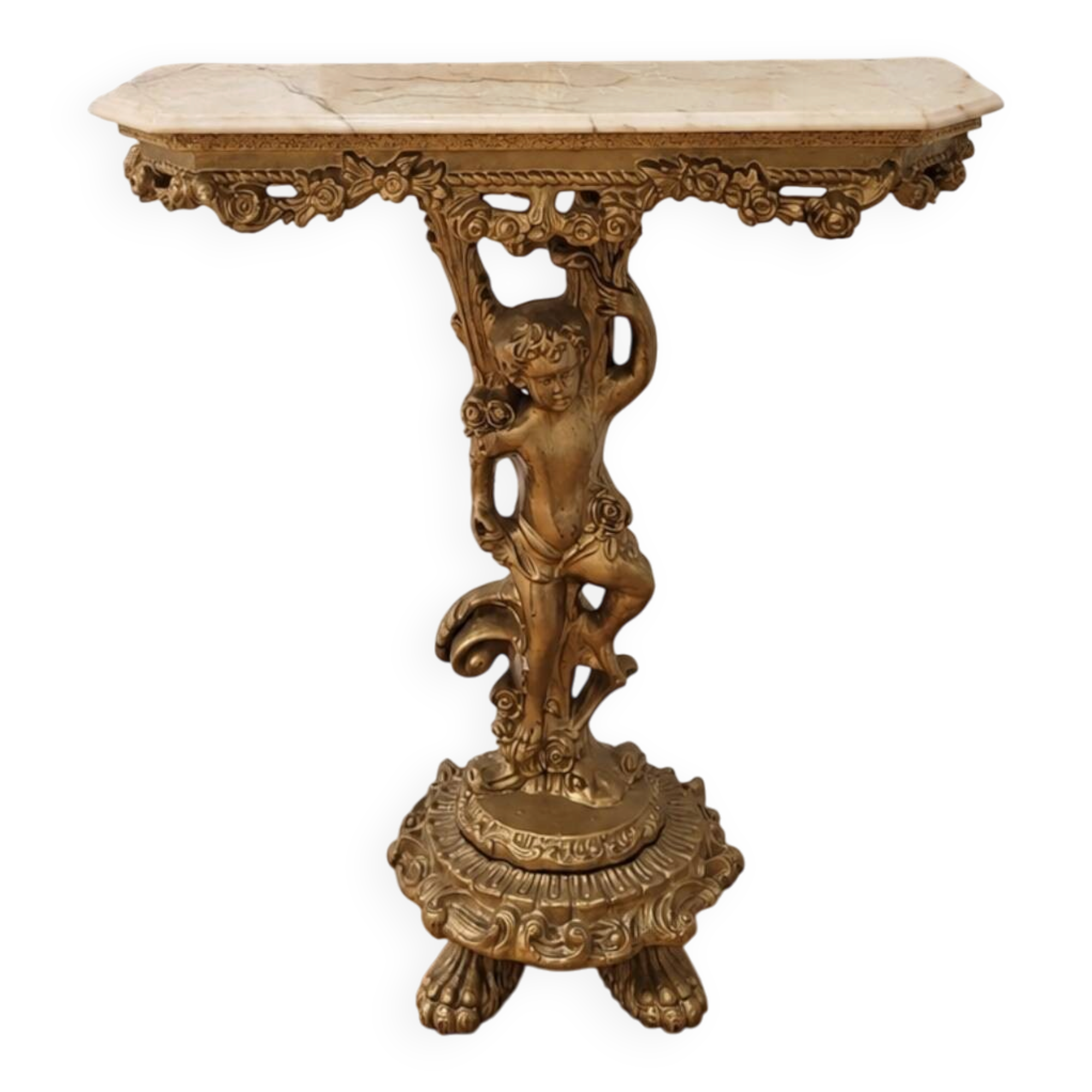 Cherub carved antique console
