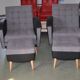 Vintage 1960 set of 4 armchairs and ottomans in grey fabric and black faux leather.