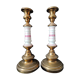 xix eme / pair brass porcelain candle holders