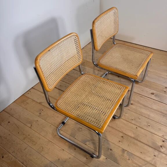 Chaises avec structure tubulaire chromée et cadre en rotin, Italie, années 1970