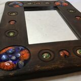 Wooden mirror with copper enamel decoration by Capo Esmaltes (Circa 1960)