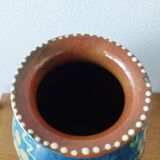 Pair of Primavera vases in blue ceramic with plant decoration 1920-1930