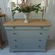 Commode de belle facture style Louis Philippe sublimée en vert de gris