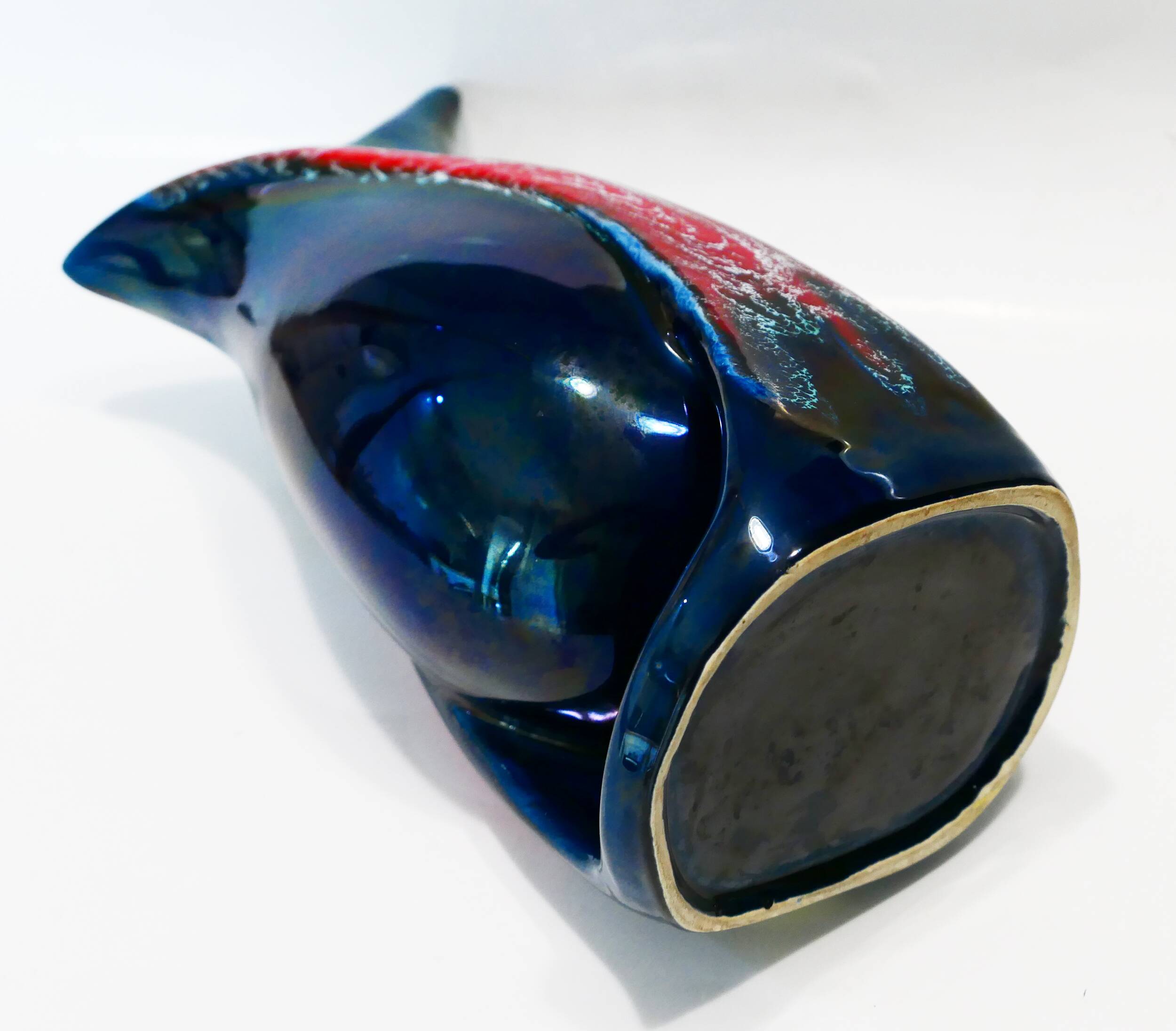 Vase Vallauris forme libre moderniste 1950-60 Bleu rouge