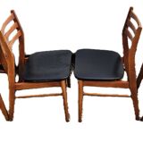 4 Scandinavian Design Chairs in Teak with Black Skai Upholstery 1960