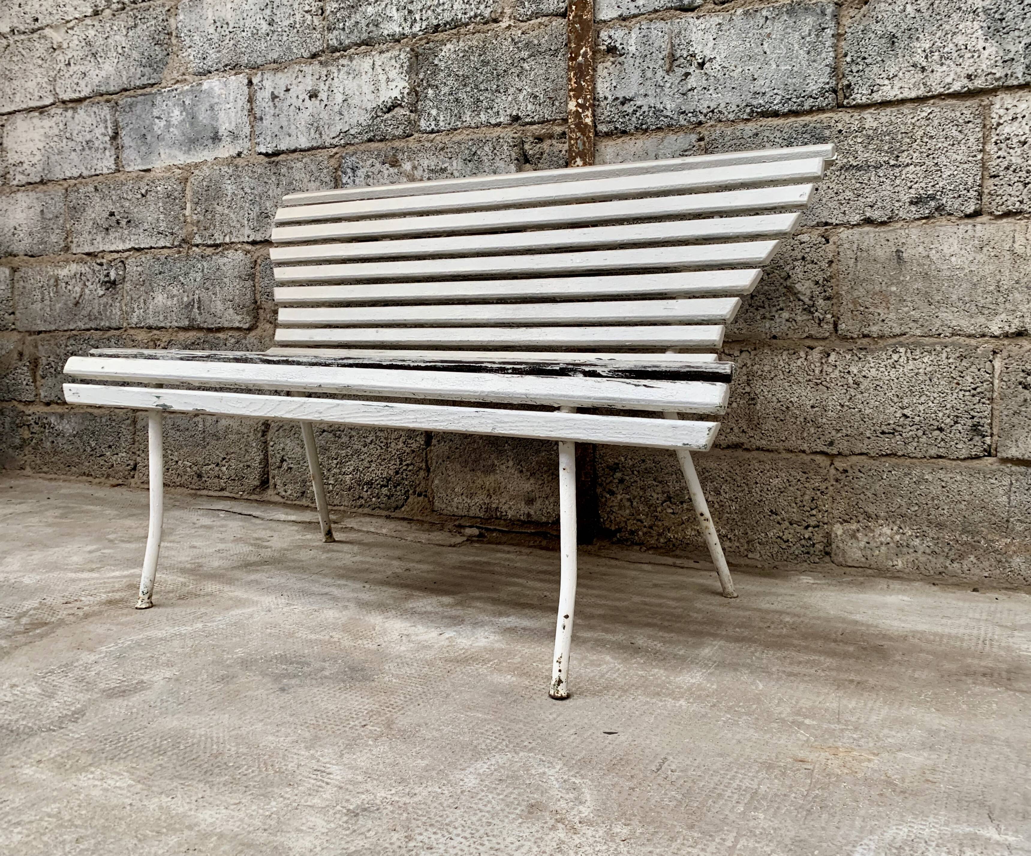 Old vintage garden bench with 2 wooden place, 1950s