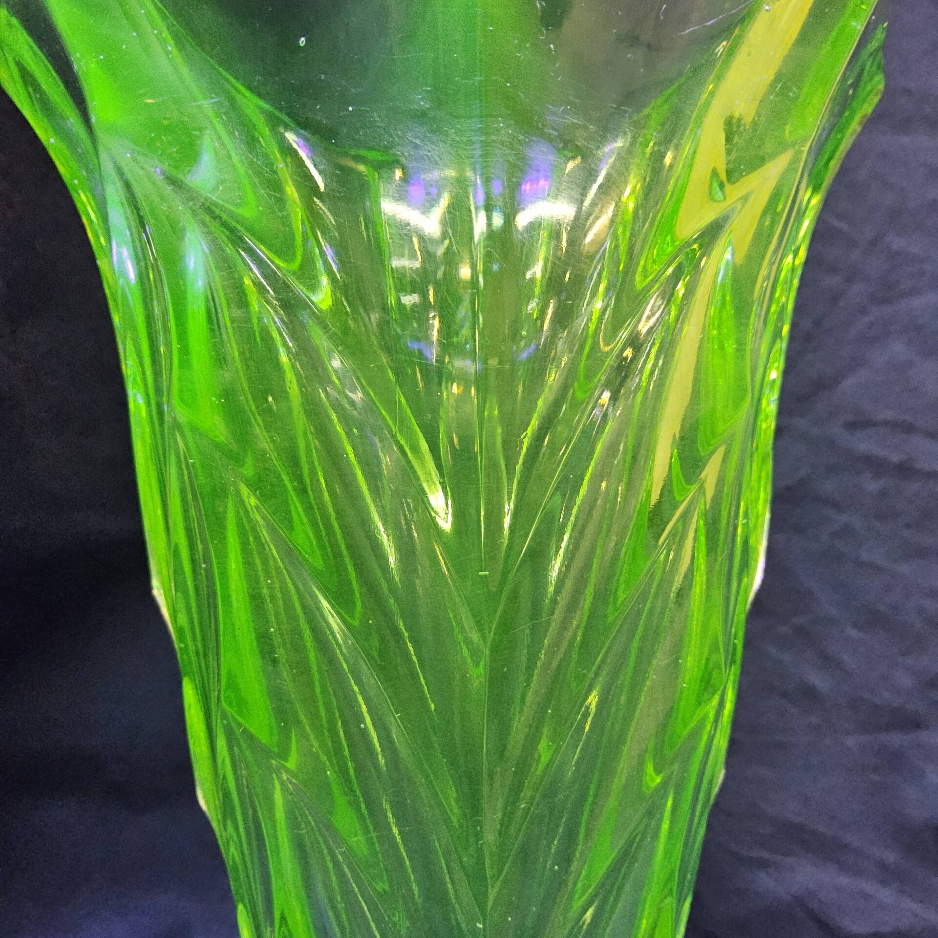 Antique Art Deco Bohemian uranium vase / geometric glass