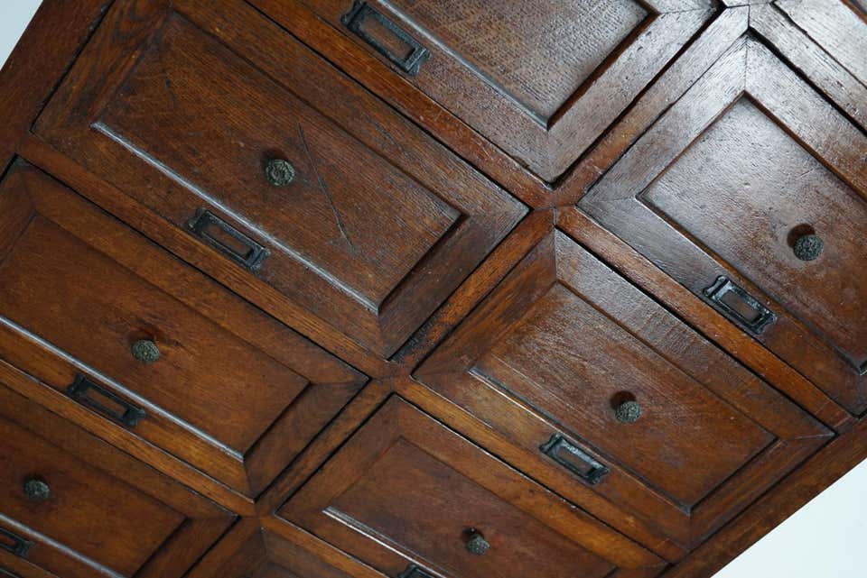 1870s oak apothecary cabinet