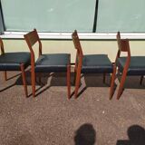 Ensemble de 4 chaises scandinaves teck cuir noire