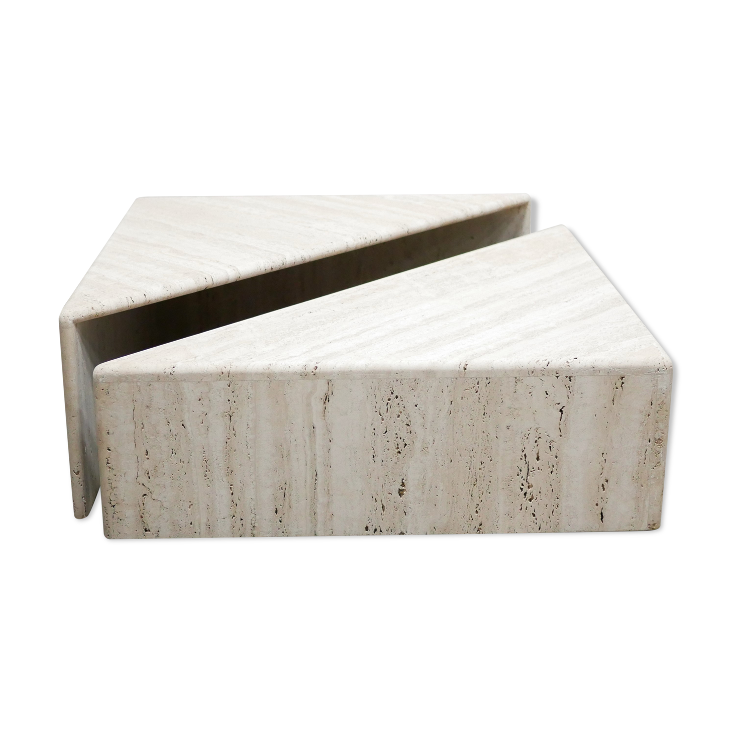 Series of 2 vintage travertine coffee tables published by Roche Bobois