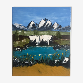 Huile sur toile montagnes d'été