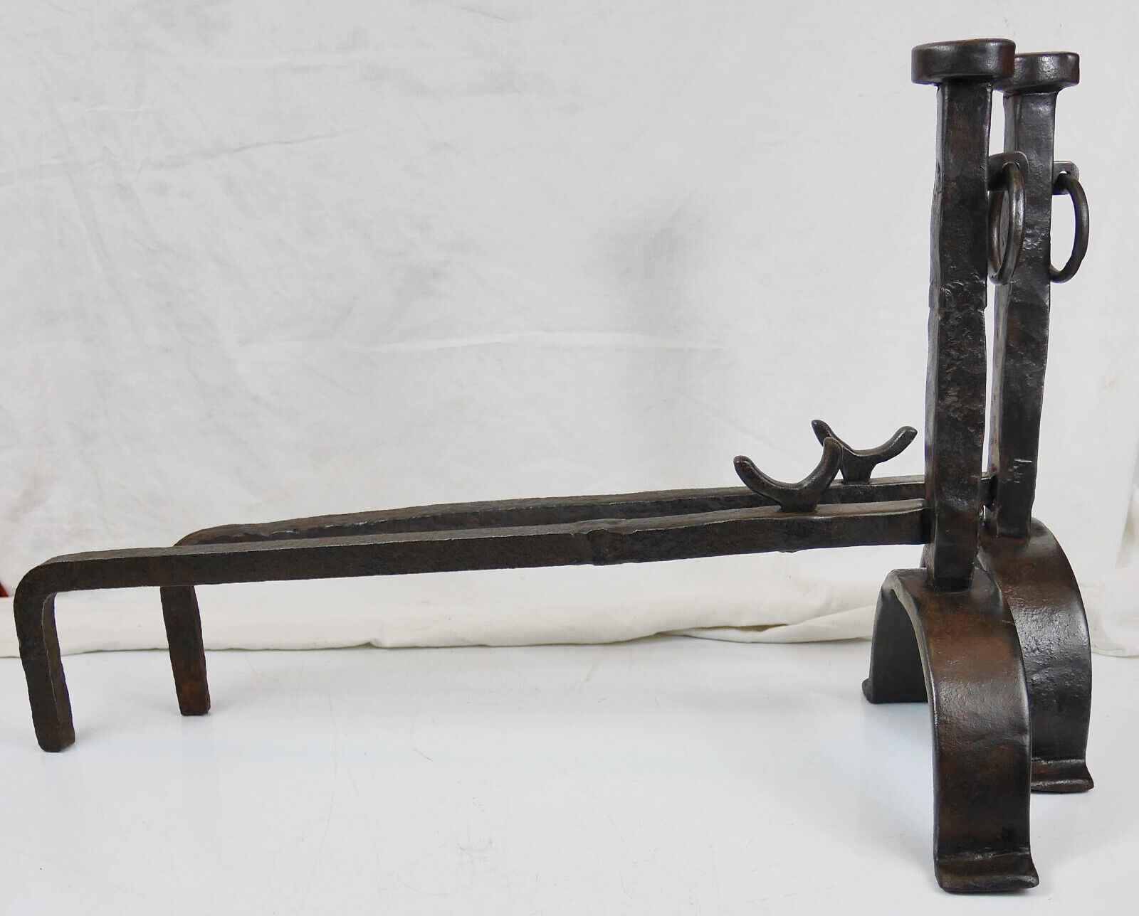Old pair of chenet landier fireplace turns wrought iron spindle