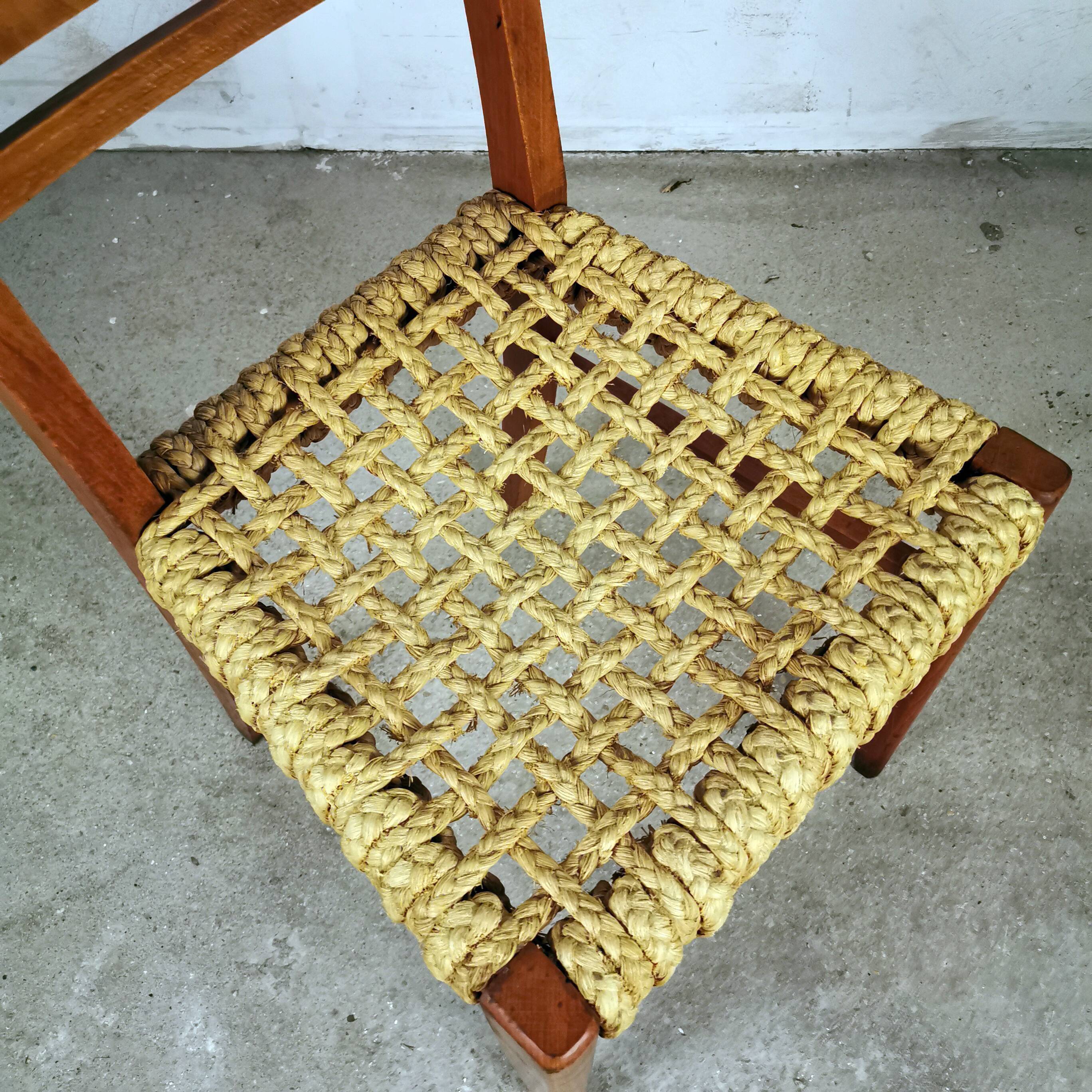 Paire de chaises bois et corde Audoux Minnet, 1950