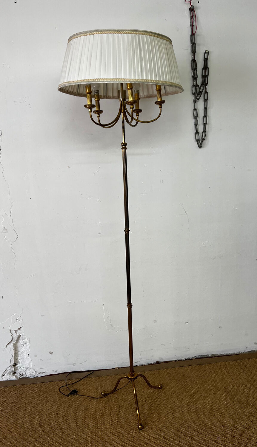 Vintage brass tripod floor lamp