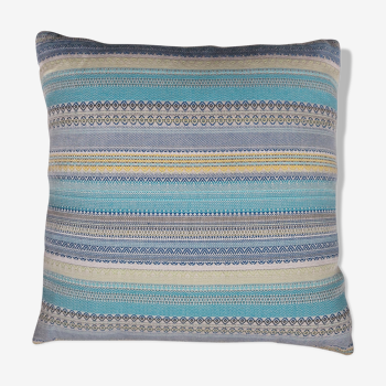 Coussin 42 cm x 42cm coloris beige et bleu