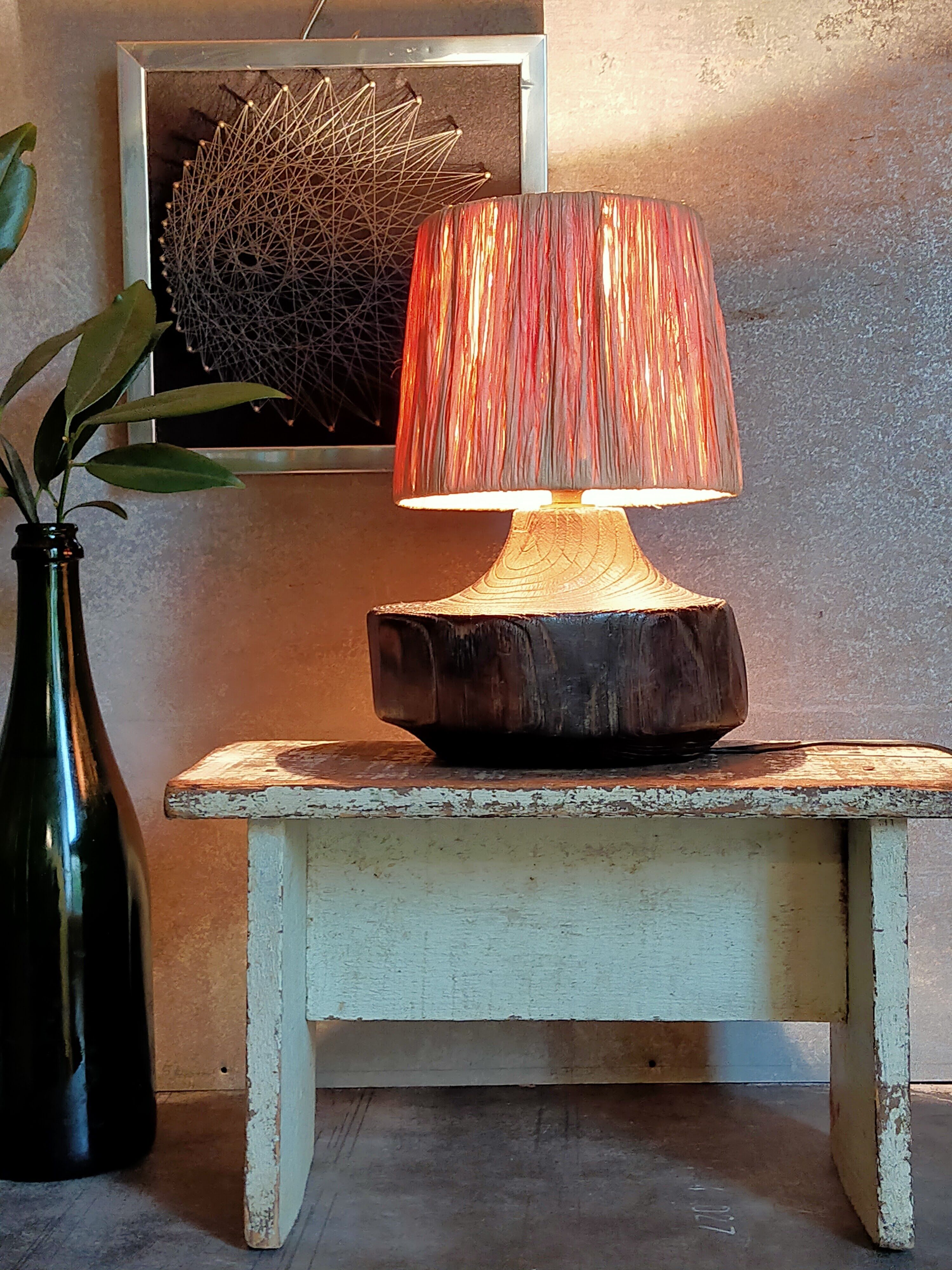 Brutalist free-form lamp in solid wood 60s