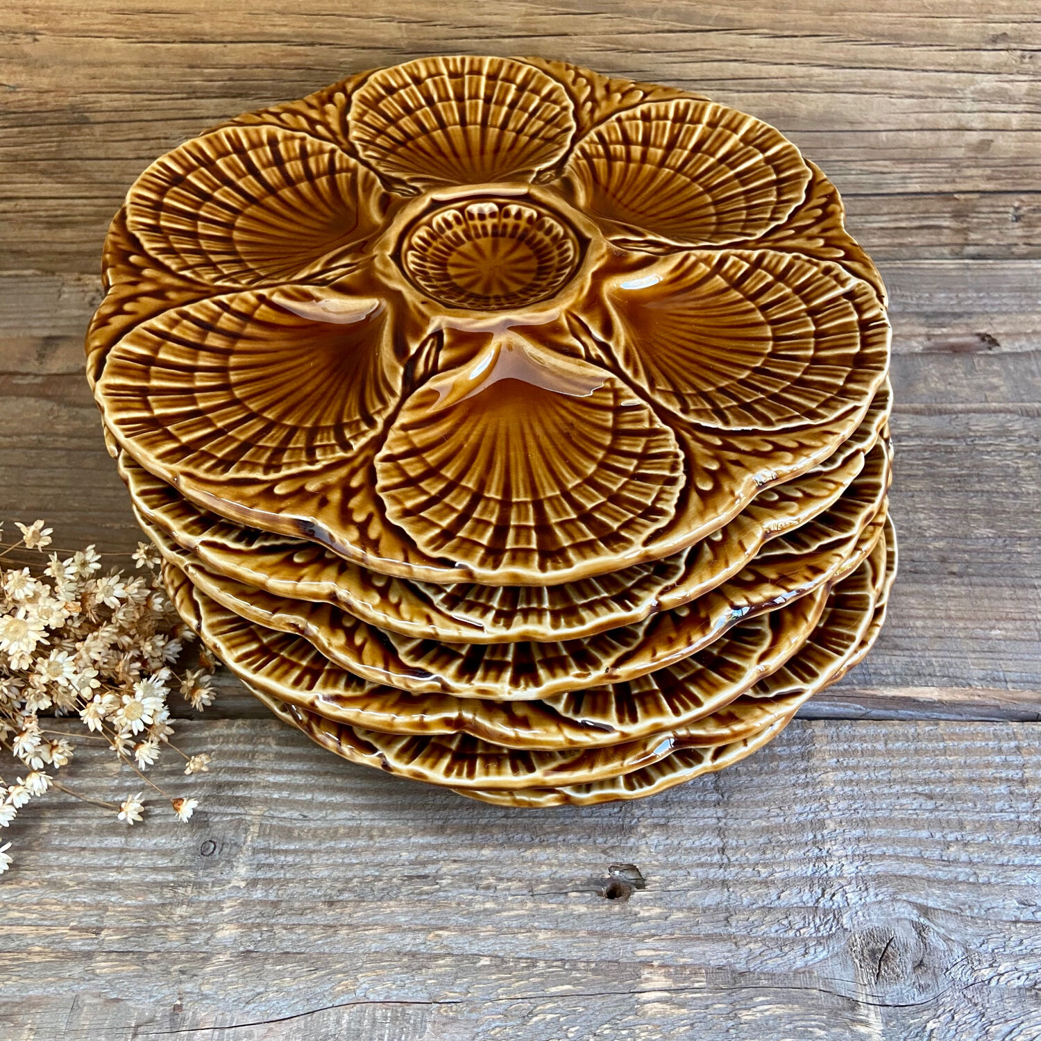 6 Sarreguemines oyster plates France in a slip