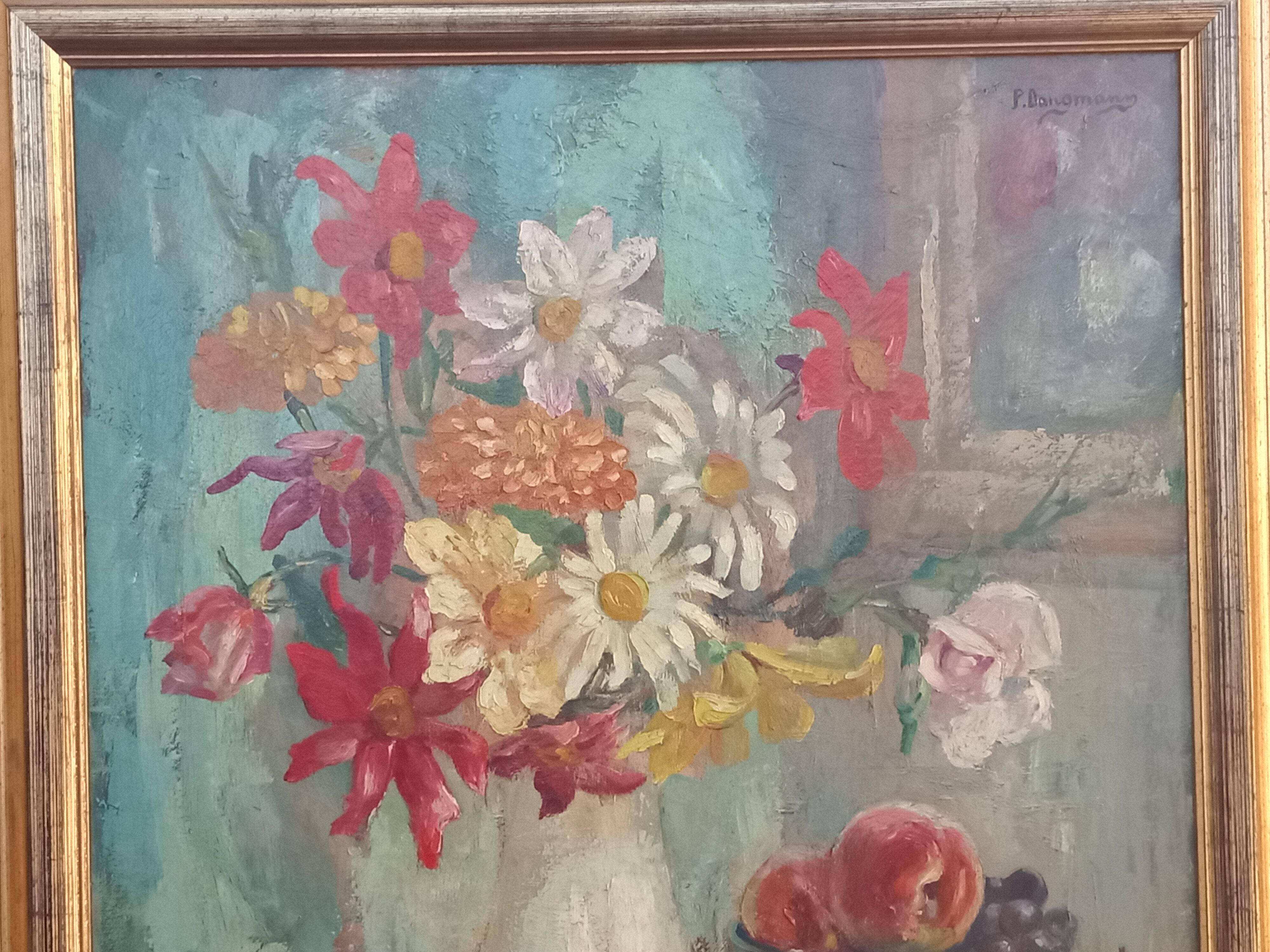 LARGE PAINTING OIL ON CANVAS BOUQUET OF FLOWERS SIGN/PAUL. DANGMANN (1899-1974)