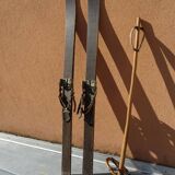 Pair of wooden skis and poles for children