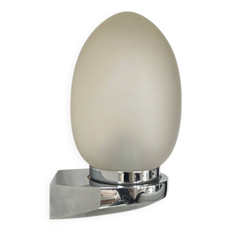 Vintage wall lamp, chrome and sandblasted glass, France 1970
