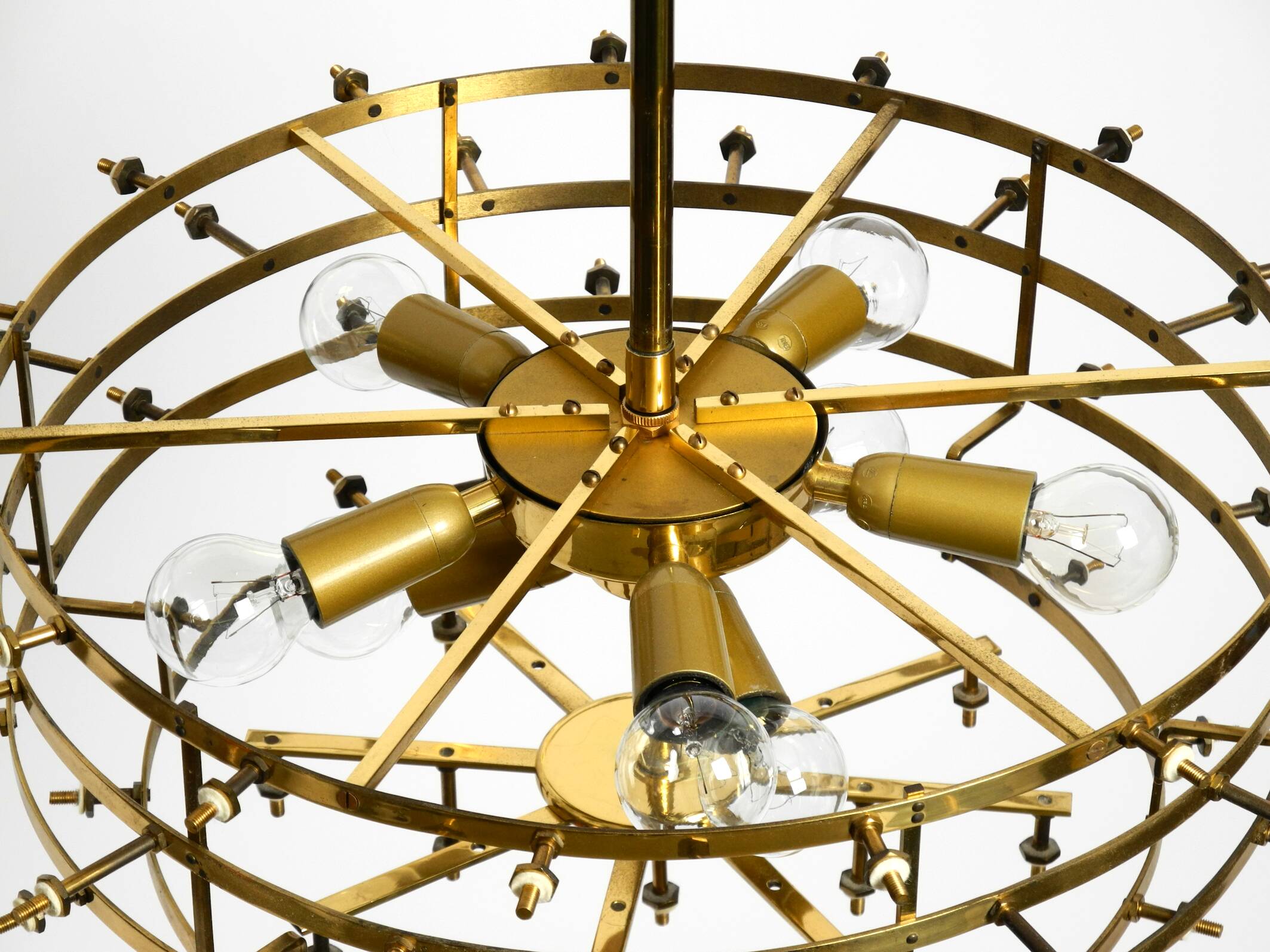 Very rare large heavy 1970s brass crystal glass flower ceiling lamp by Erns