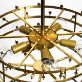 Very rare large heavy 1970s brass crystal glass flower ceiling lamp by Erns