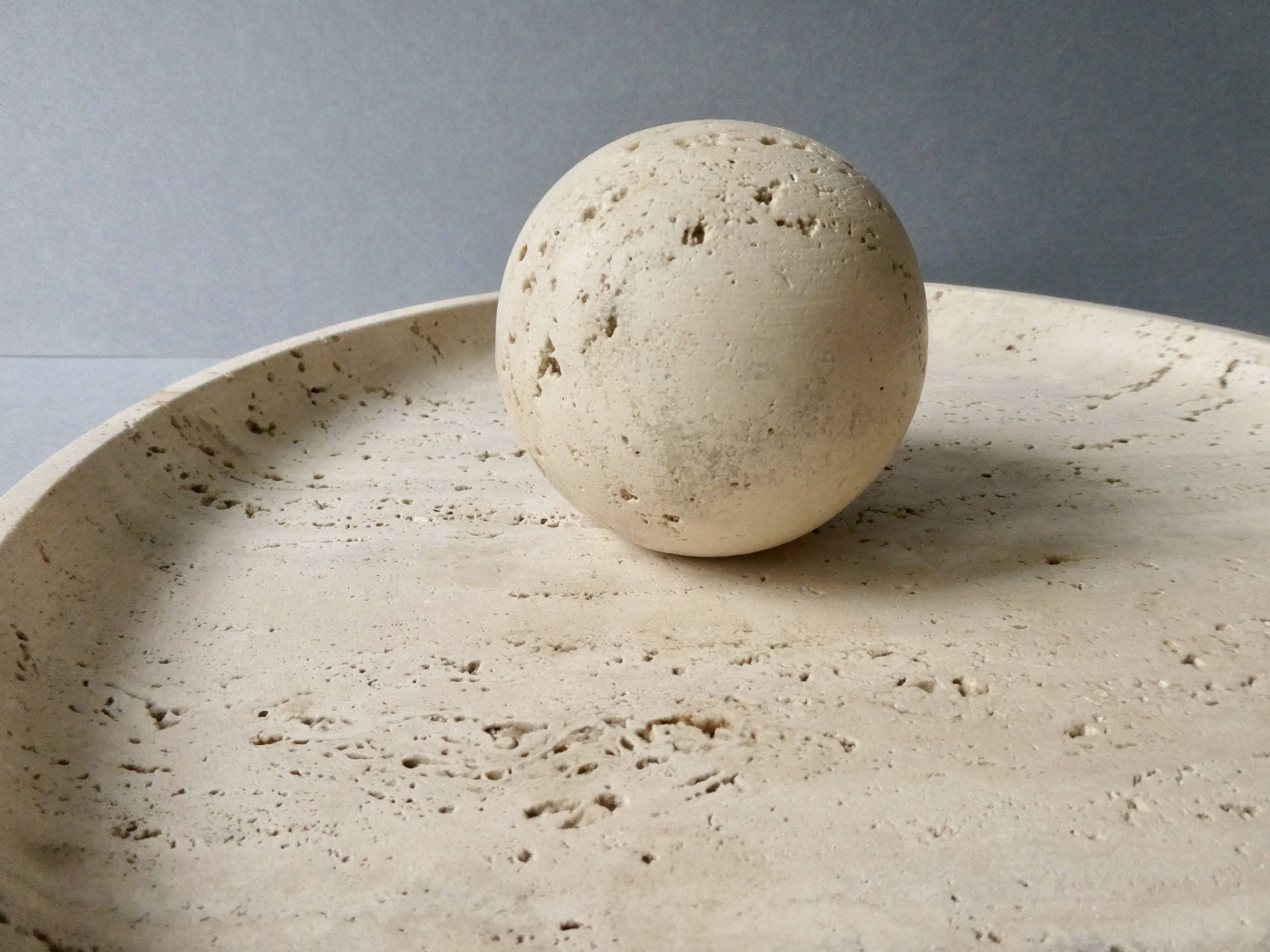 Large cup and its sphere, in travertine, 1970s