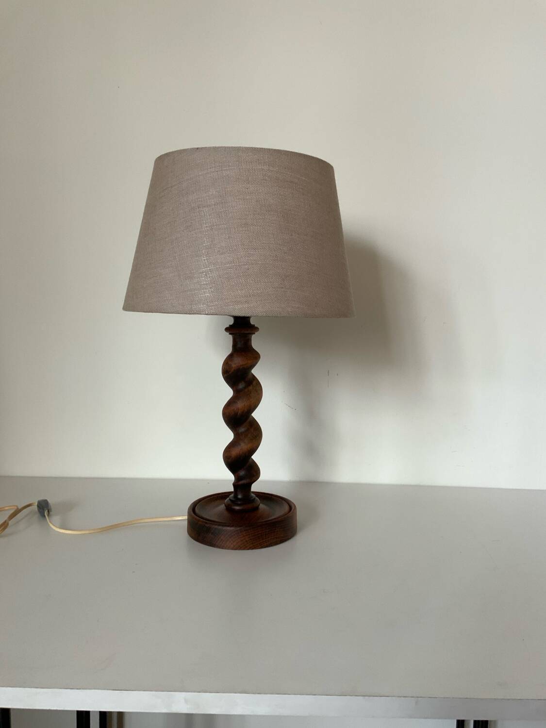 Turned wooden lamp