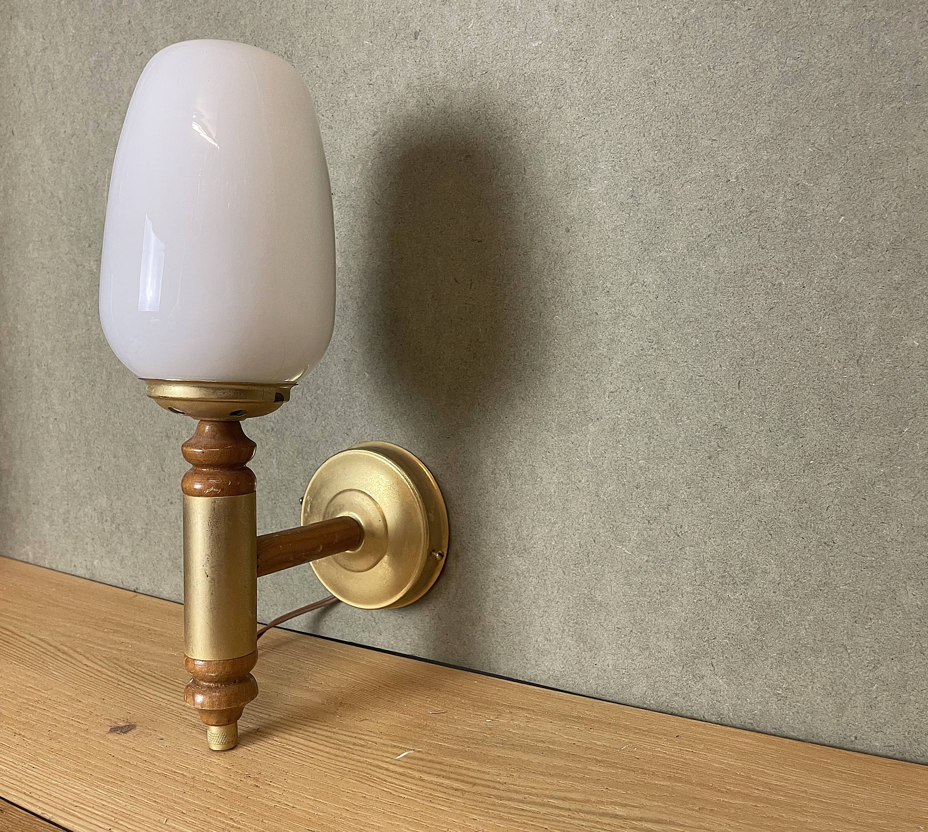 Portuguese opaline glass and wood wall sconce light